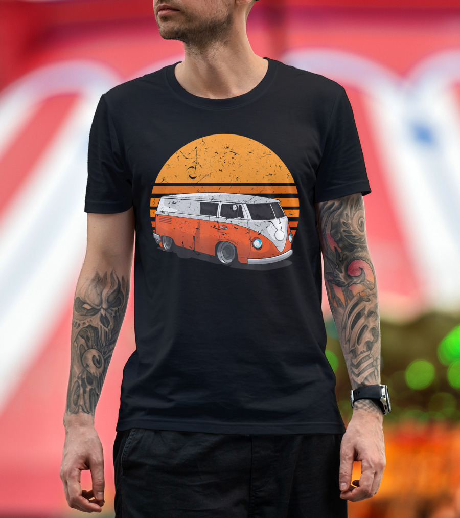 Austin Texas Vintage Retro Camper Van Sunset Scene T-Shirt