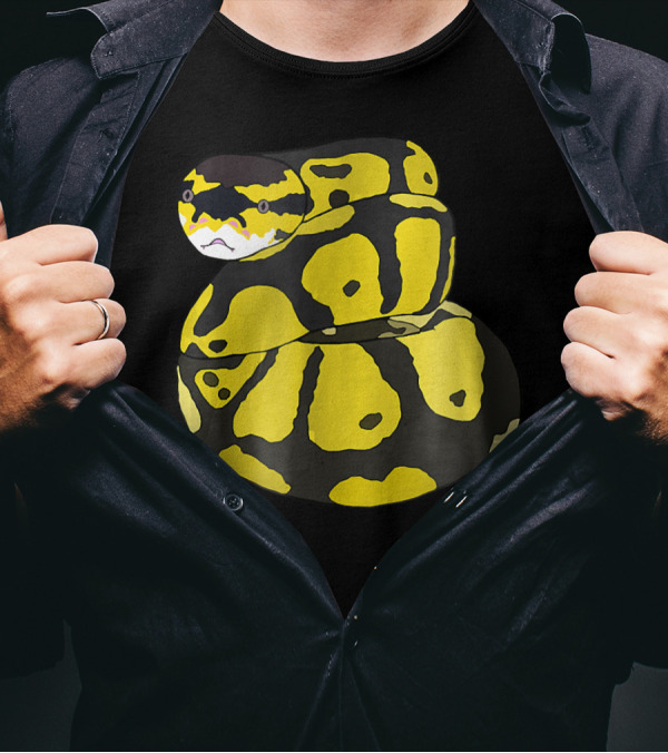 Baby Ball Python In A Coil For Repti Enthusiasts Yellow And Black T-Shirt
