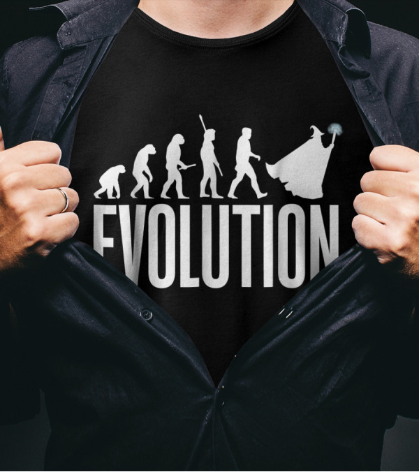 Evolution Of A LARP Wizard With Magic Staff And Cloak T-Shirt