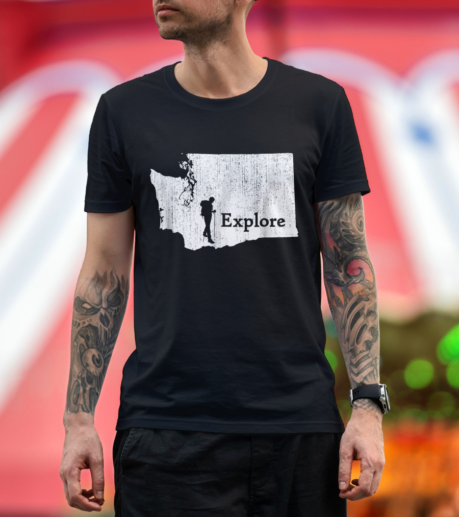 Explore Washington State Map Mountain Hikin T-Shirt