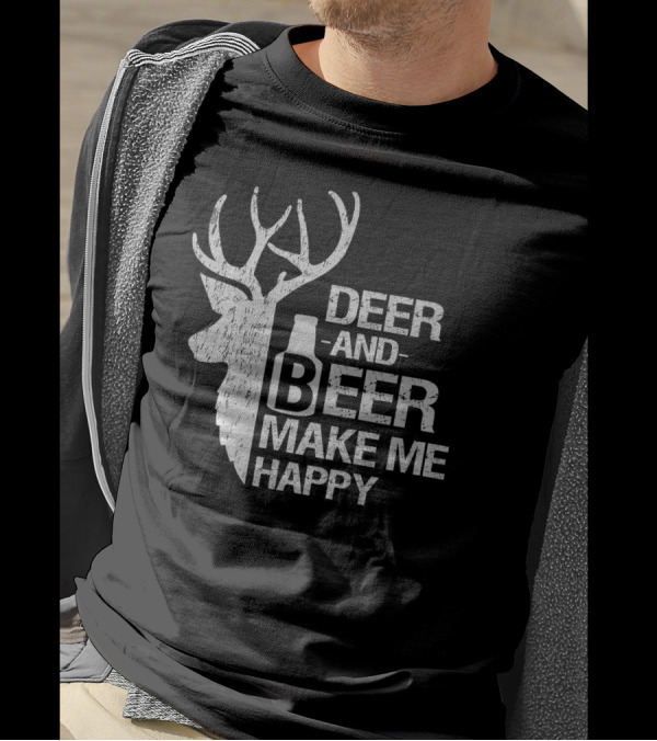 Funny Hunting Deer And Beer Make Me Happy T-Shirt