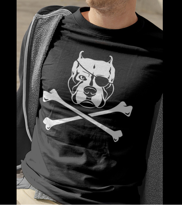 Funny Pitbull Pirate Skull And Crossbones T-Shirt