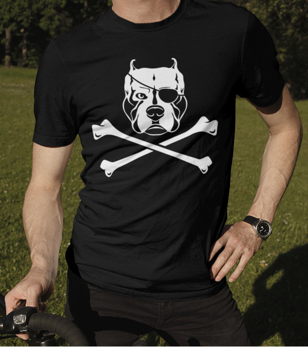 Funny Pitbull Pirate Skull And Crossbones T-Shirt
