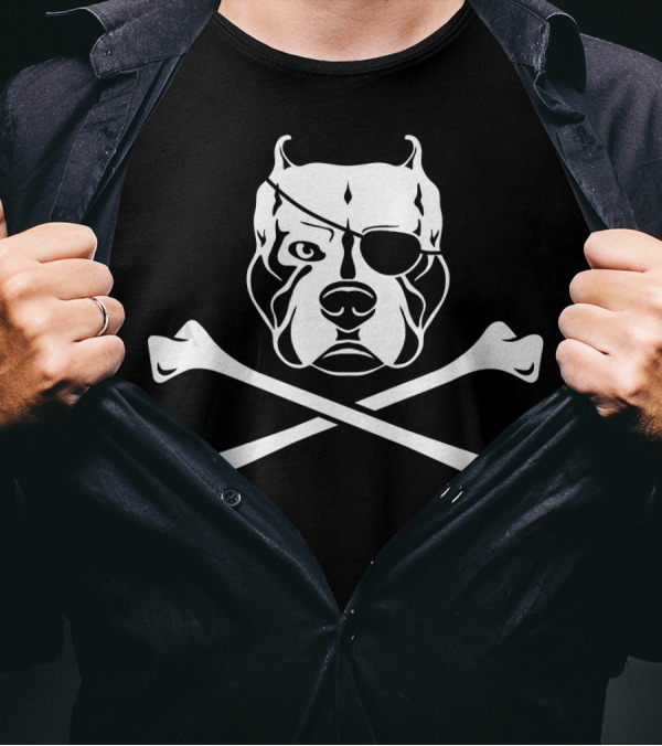 Funny Pitbull Pirate Skull And Crossbones T-Shirt