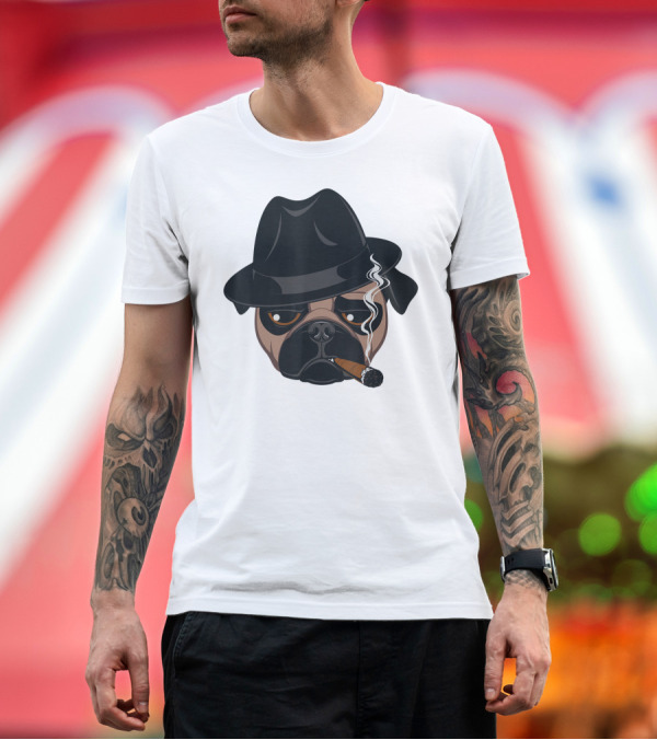 Premium T-Shirt: Pug with Fedora and Smoking Cigar T-Shirt Pug with Fedora and Smoking Cigar T-Shirt