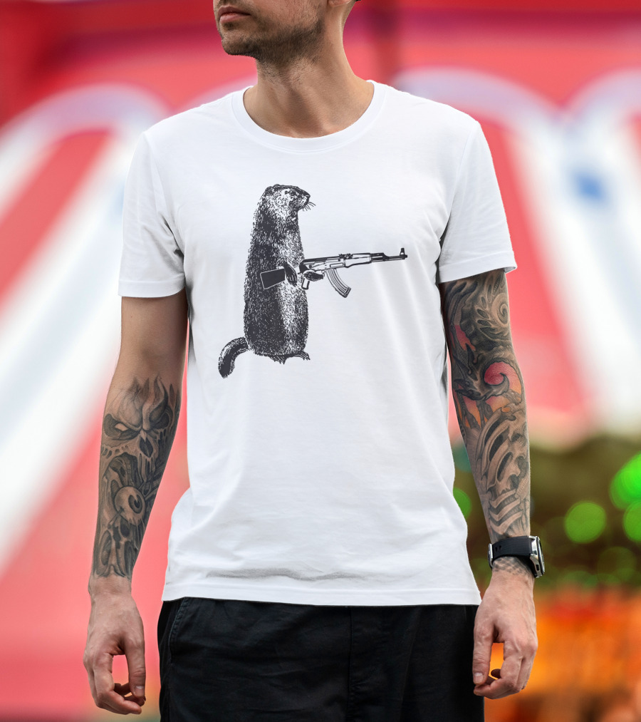 Hunting Woodchuck AK 47 Gun Groundhog Combat T-Shirt