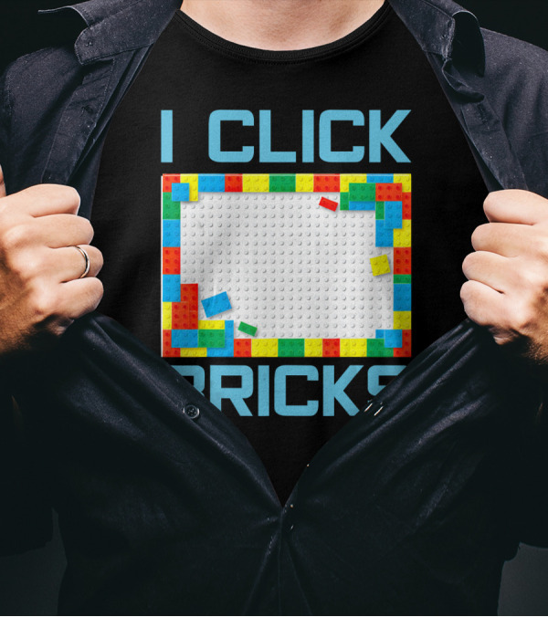 I Click Bricks Brick Builder Set Blue Multicolor Blocks T-Shirt