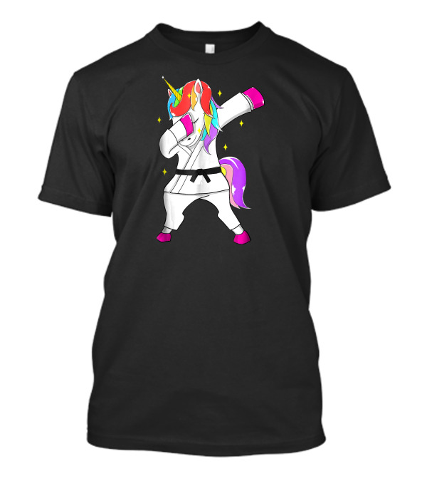 Karate Unicorn Dabbing In Jiu Jitsu Black Belt T-Shirt
