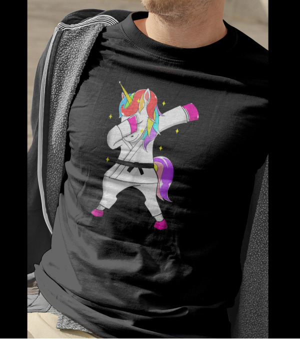 Karate Unicorn Dabbing In Jiu Jitsu Black Belt T-Shirt