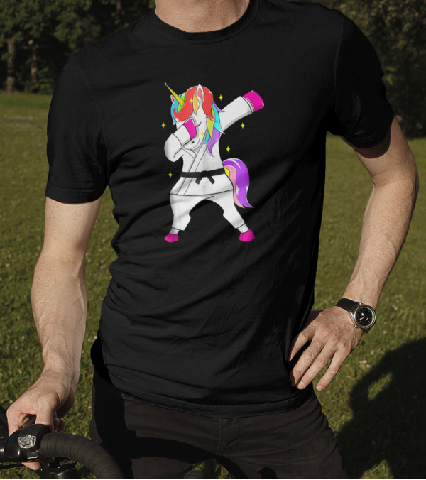 Karate Unicorn Dabbing In Jiu Jitsu Black Belt T-Shirt