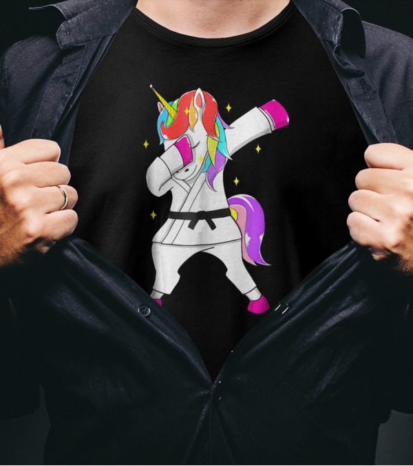 Karate Unicorn Dabbing In Jiu Jitsu Black Belt T-Shirt