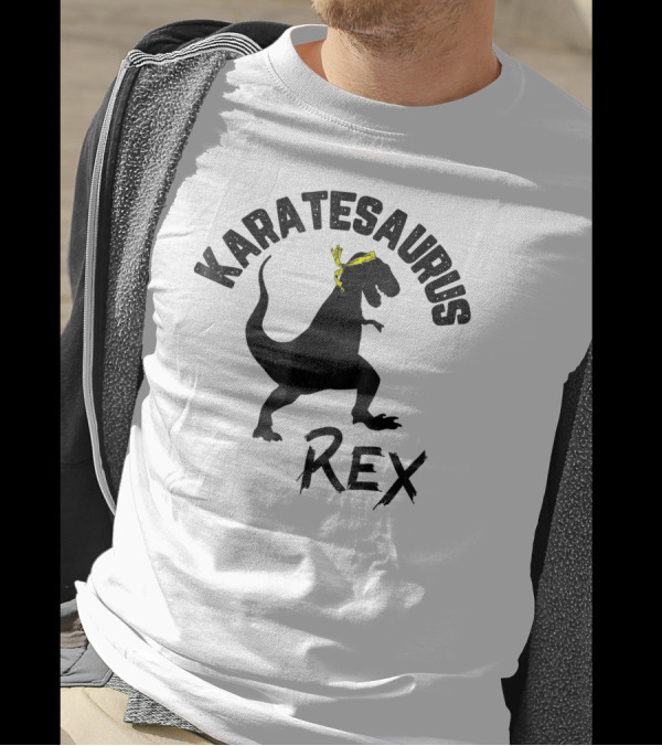 Karatesaurus Rex Dinosaur With Yellow Belt Karate T-Shirt