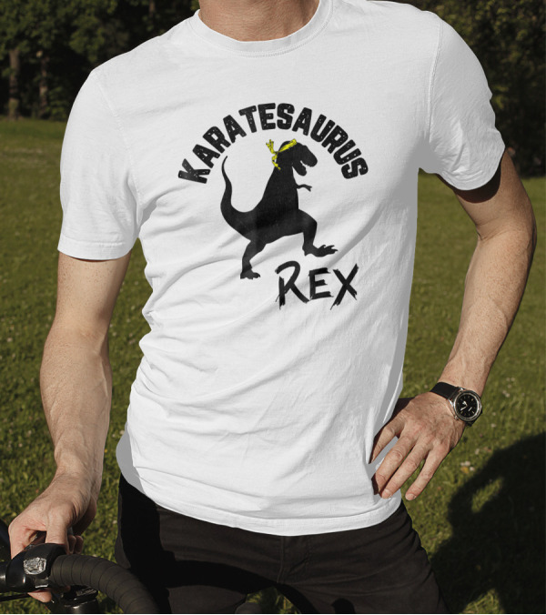 Karatesaurus Rex Dinosaur With Yellow Belt Karate T-Shirt
