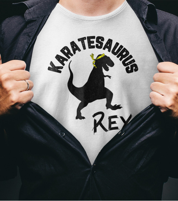 Karatesaurus Rex Dinosaur With Yellow Belt Karate T-Shirt