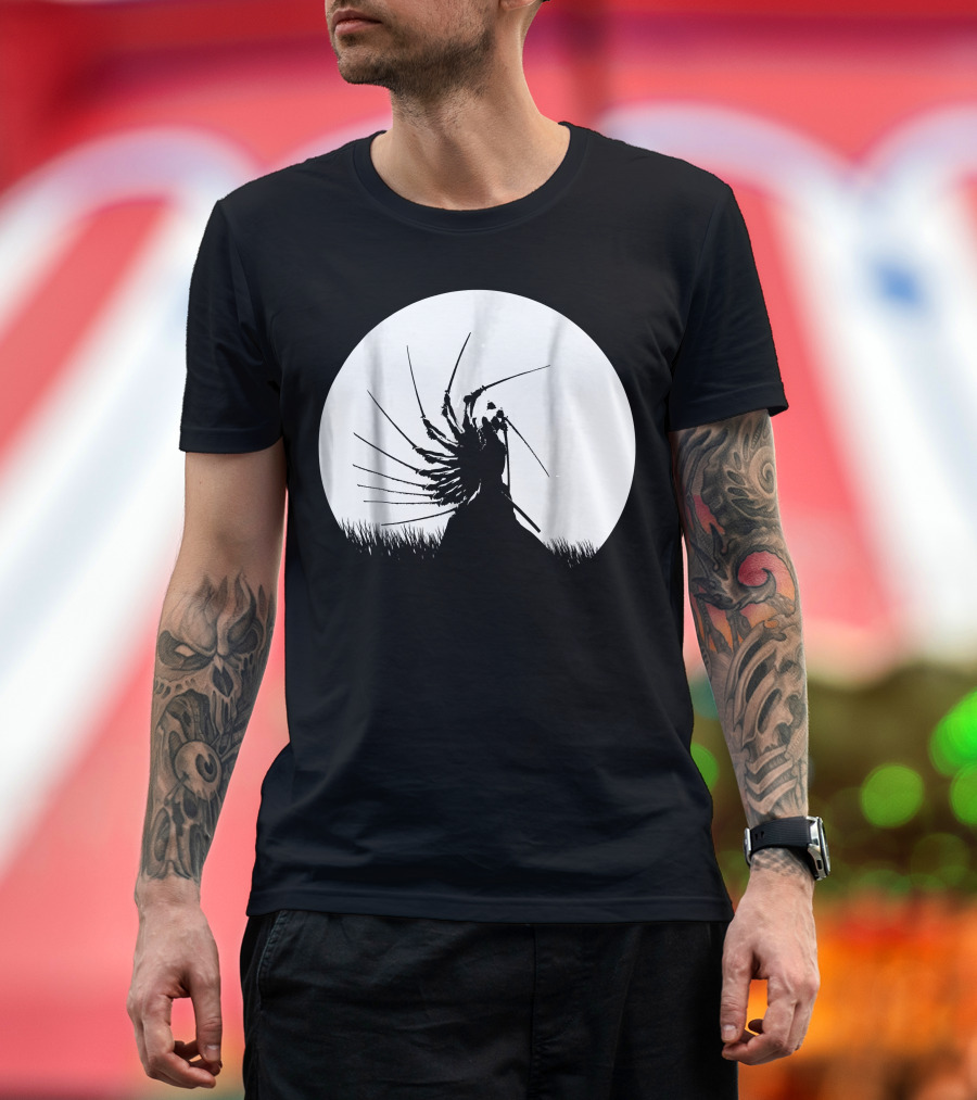 Kendo Shinai Aikido Silhouette Moon Japan Martial Arts T-Shirt