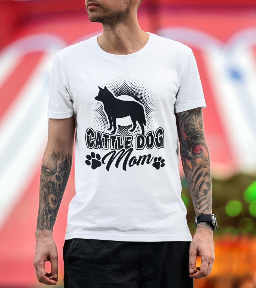 Cattle Dog Mom with Dog Silhouette and Paw Prints T-Shirt