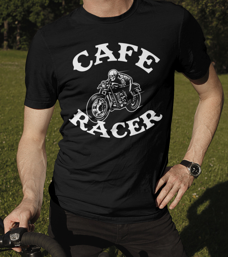 Cafe Racer Motorcycle Biker Skull Rider T-Shirt
