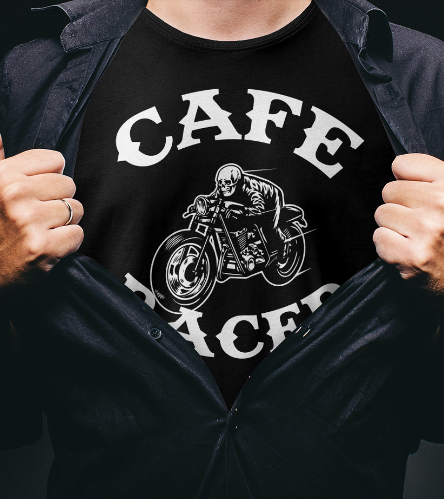 Cafe Racer Motorcycle Biker Skull Rider T-Shirt