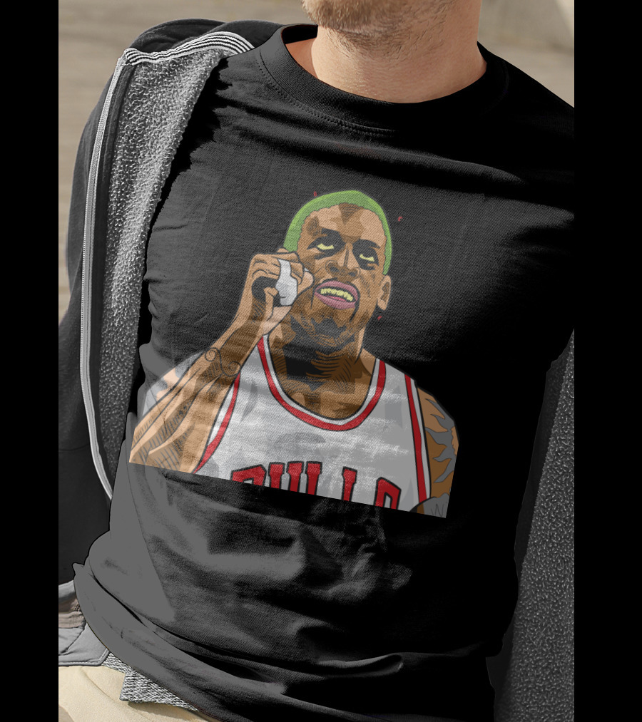 Mitchell And Ness Dennis Rodman Bulls Iconic Green Hair Basketball Legend T-Shirt