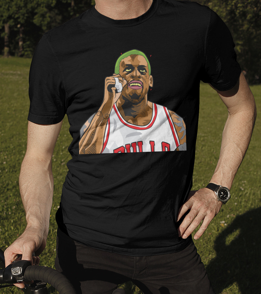 Mitchell And Ness Dennis Rodman Bulls Iconic Green Hair Basketball Legend T-Shirt