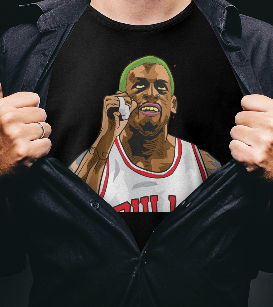Mitchell And Ness Dennis Rodman Bulls Iconic Green Hair Basketball Legend T-Shirt