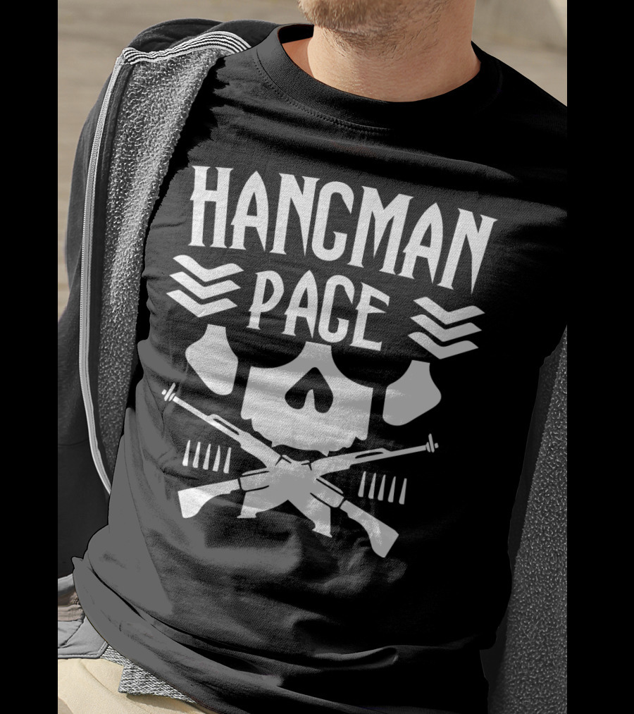 HANGMAN PAGE Skull Crossed Guns Chevrons T-Shirt