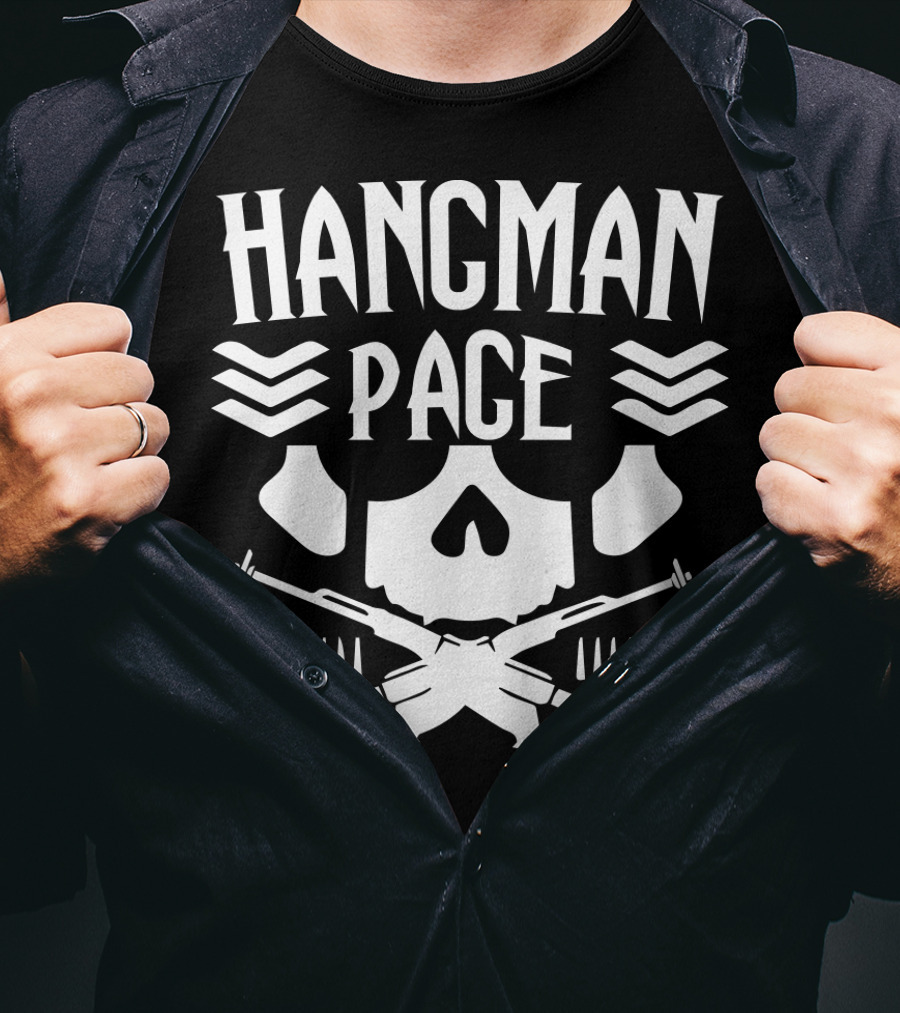 HANGMAN PAGE Skull Crossed Guns Chevrons T-Shirt