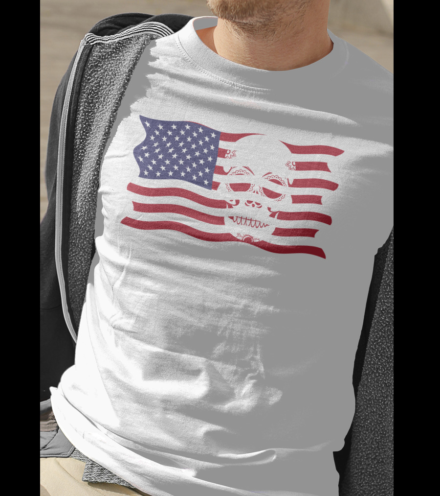 Hold The Line Thin Blue Line Skull USA Flag T-Shirt