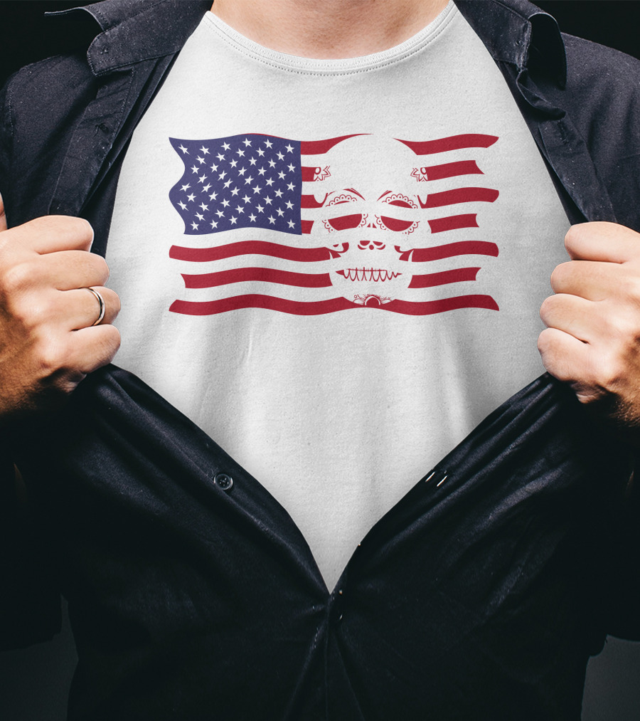 Hold The Line Thin Blue Line Skull USA Flag T-Shirt