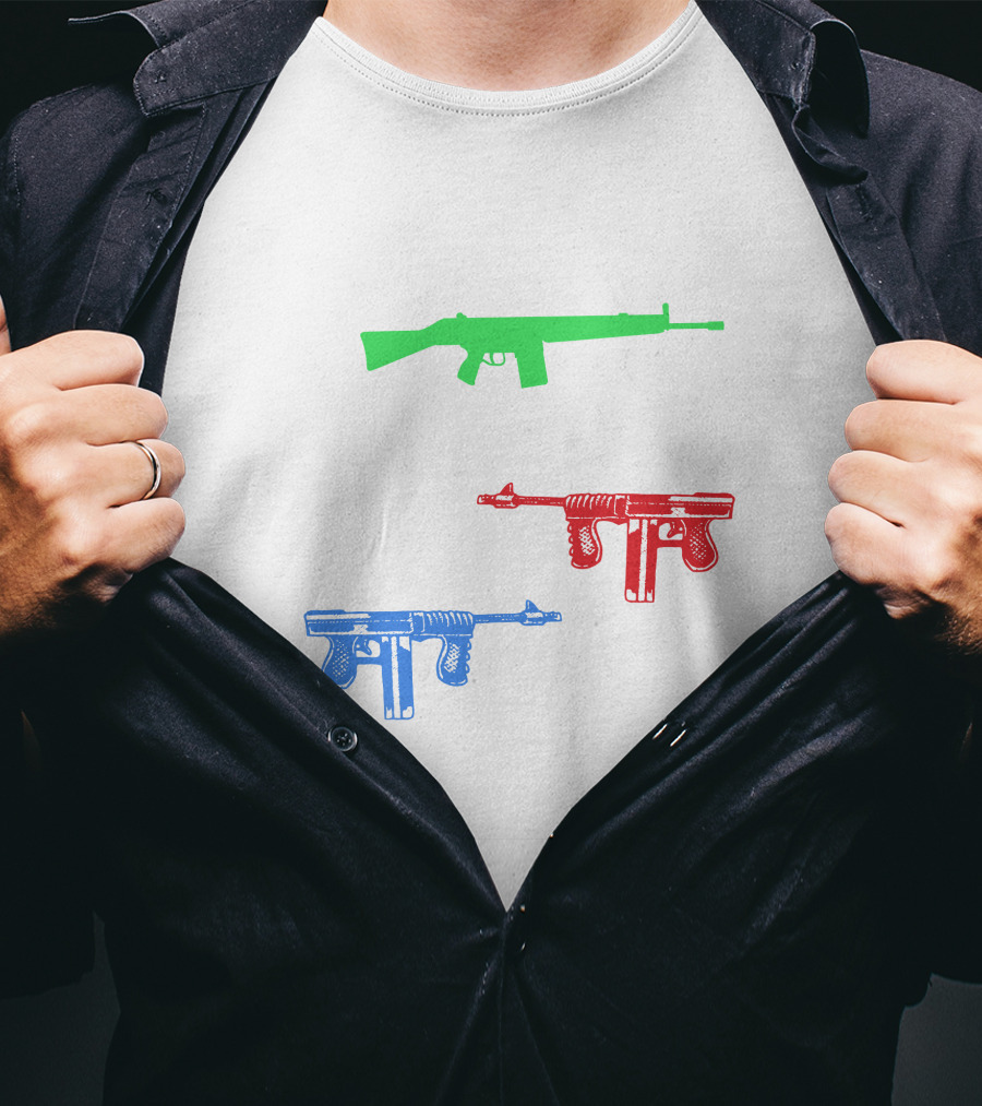 One Gun Two Gun Red Gun Blue Gun Custom Multicolor Firearms T-Shirt