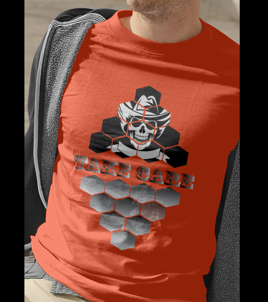 Take Care Hexagonal Cowboy Skull T-Shirt