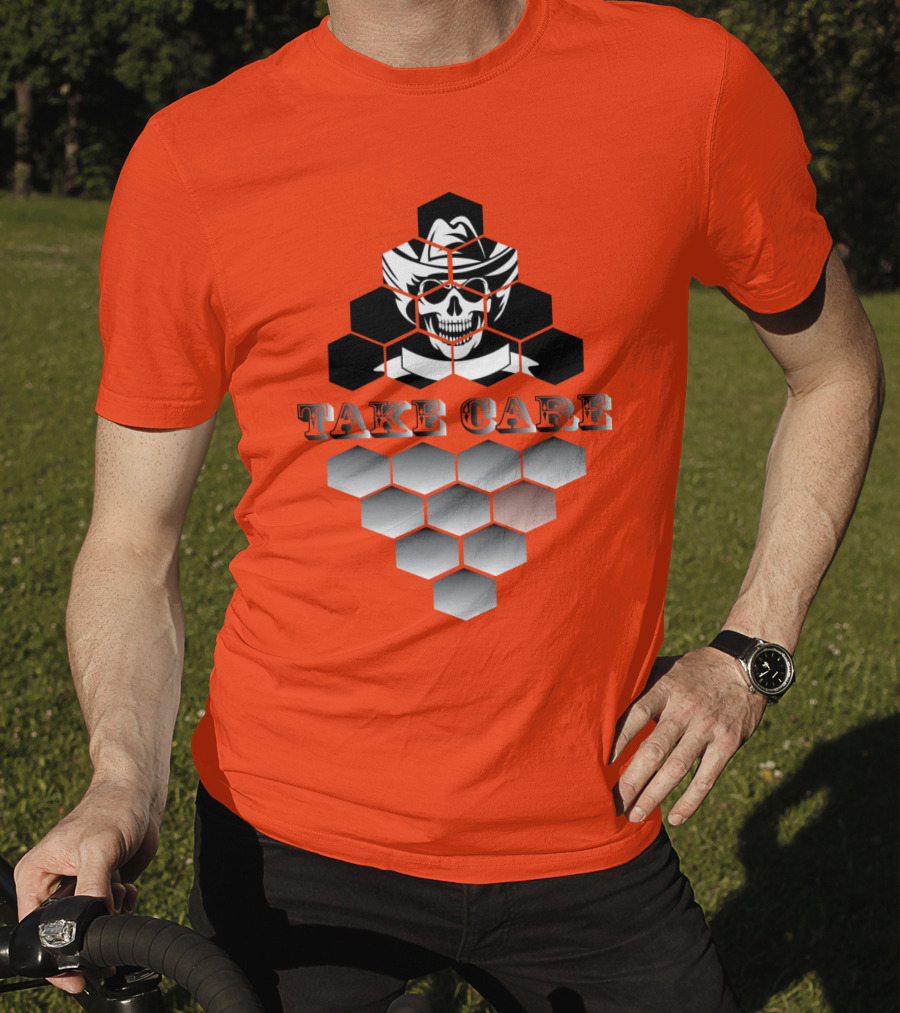 Take Care Hexagonal Cowboy Skull T-Shirt