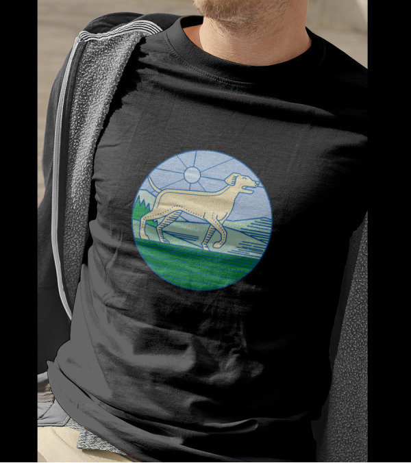 Mono Line English Pointer Dog In Scenic Landscape Circle T-Shirt