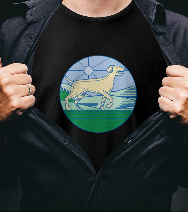 Mono Line English Pointer Dog In Scenic Landscape Circle T-Shirt