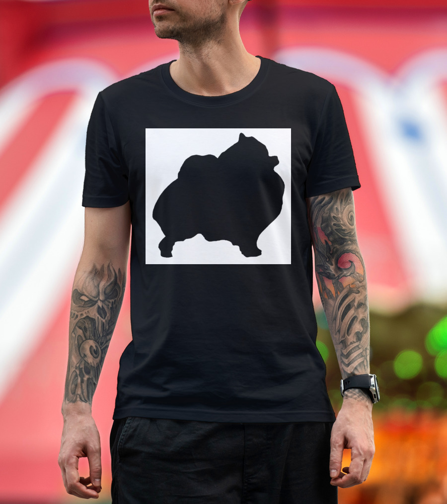 Silhouette of Pomeranian Dog on Black and White Background T-Shirt