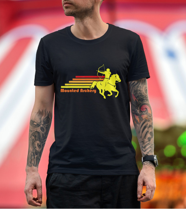Premium T-Shirt: Mounted Archery Retro Equestrian Horseback Archery Vintage Sunset Rider T-Shirt Mounted Archery Retro Equestrian Horseback Archery Vintage Sunset Rider T-Shirt