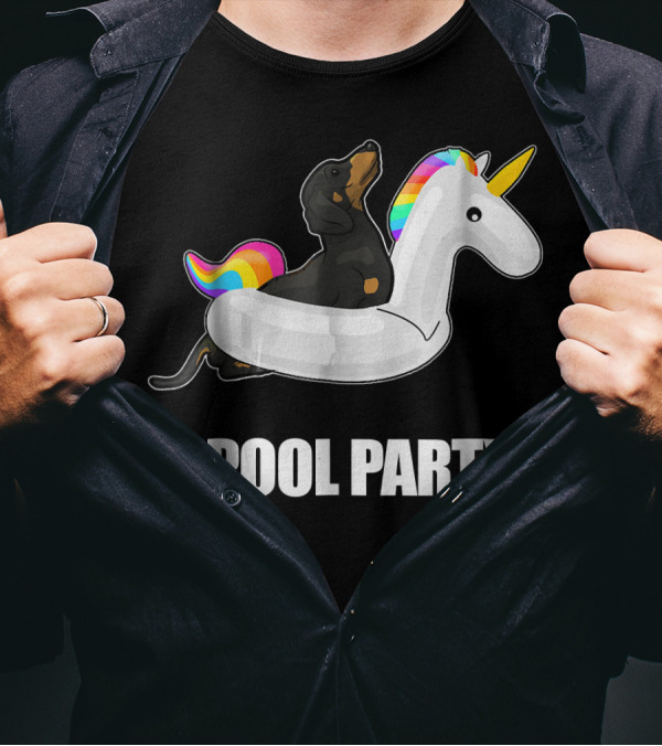 Pool Party Dachshund Unicorn Float Summer Rainbow T-Shirt