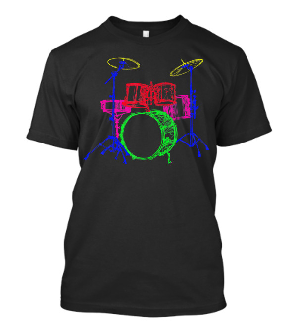 Retro 80s Neon Drum Kit Instrument Vibrant Colors T-Shirt