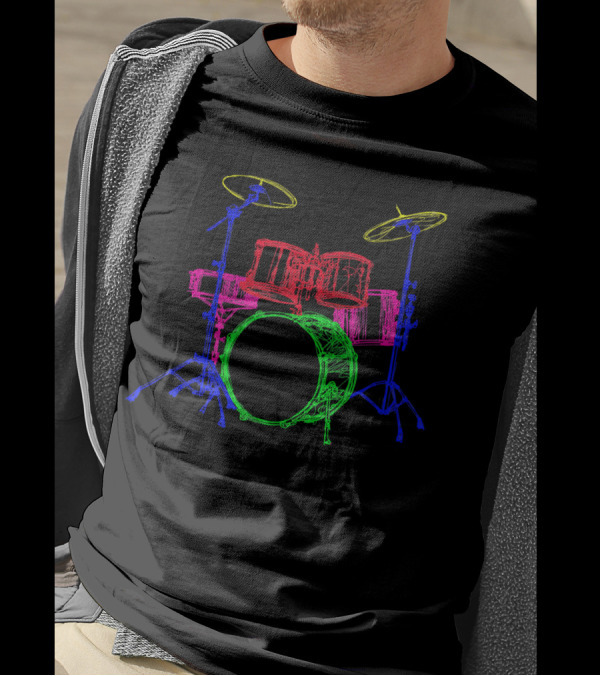 Retro 80s Neon Drum Kit Instrument Vibrant Colors T-Shirt