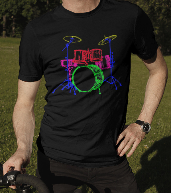 Retro 80s Neon Drum Kit Instrument Vibrant Colors T-Shirt