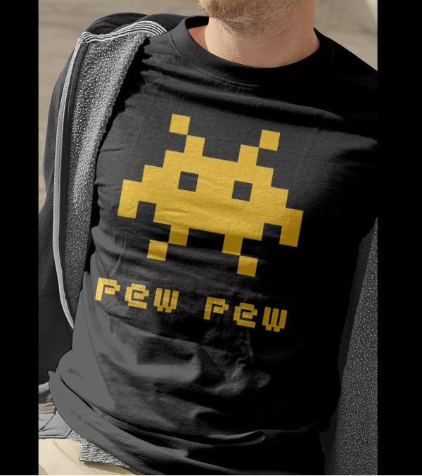 Pew Pew Space Alien Invaders 8 Bit Retro UFO Video T-Shirt