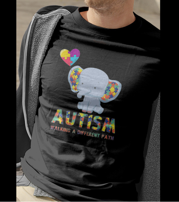Autism Puzzle Elephant Walking A Different Path T-Shirt