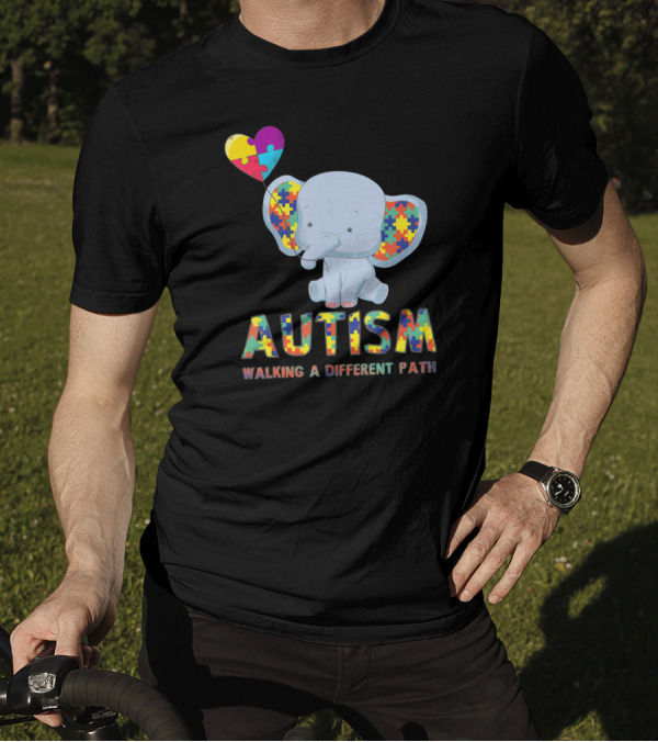 Autism Puzzle Elephant Walking A Different Path T-Shirt