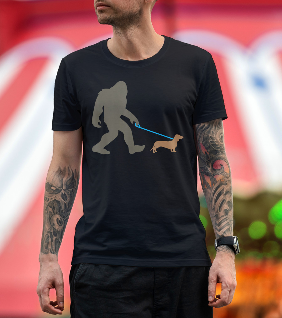 Bigfoot Walking Dachshund Sasquatch Doxie Do Pooch Stroll T-Shirt