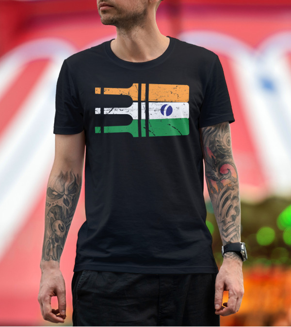 Premium T-Shirt: Cricket Bat India Flag Colors T-Shirt Cricket Bat India Flag Colors T-Shirt