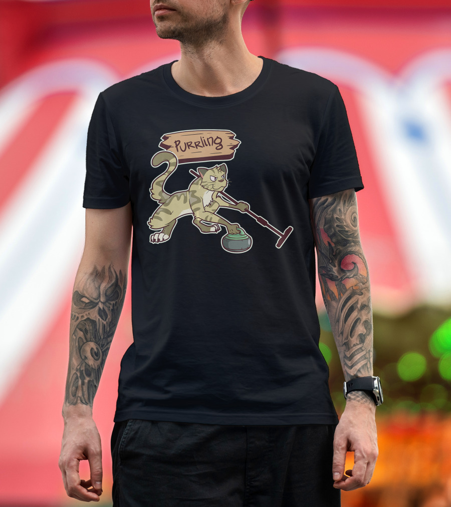 Purrling Curling Cat Image Illustration Purrling Pun T-Shirt