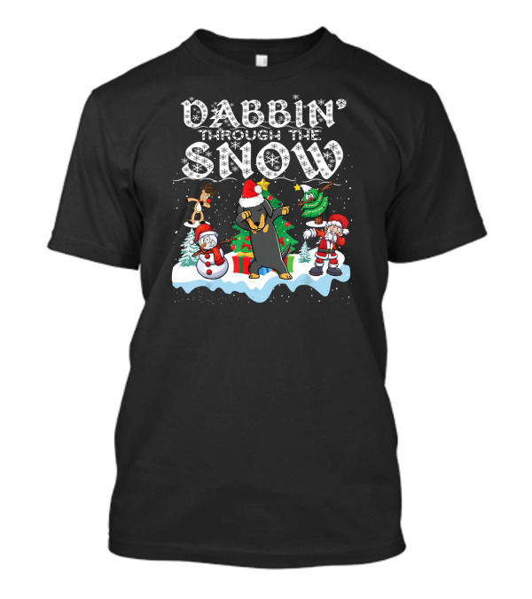 Dabbin' Through The Snow Dachshund Christmas Scene T-Shirt