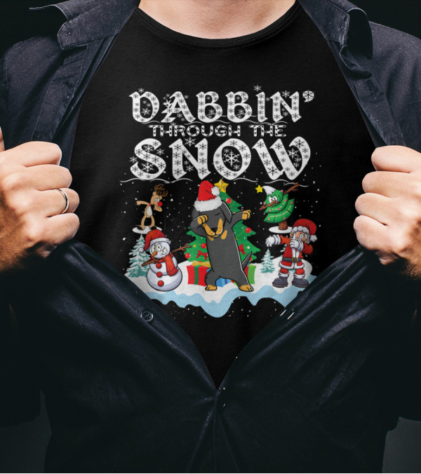 Dabbin' Through The Snow Dachshund Christmas Scene T-Shirt