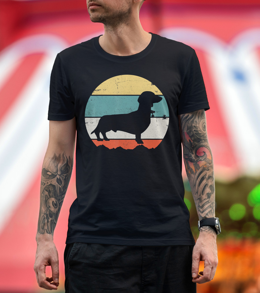 Dachshund Wiener Cute Dog Puppy Owner Retro Sunset T-Shirt