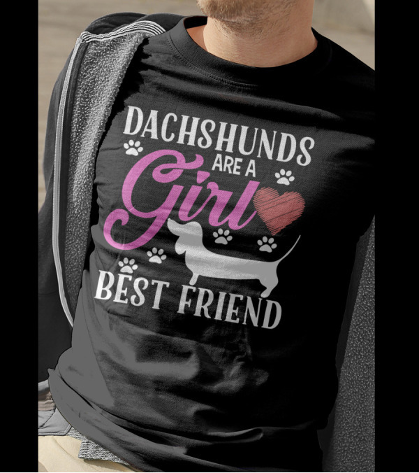 Dachshunds Are A Girl's Best Friend Heart With Paw Prints T-Shirt